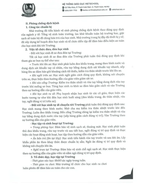 Thông báo về kế hoạch tựu trường và ngày khai giảng của Trường liên cấp THCS – TH Vietschool Pandora
