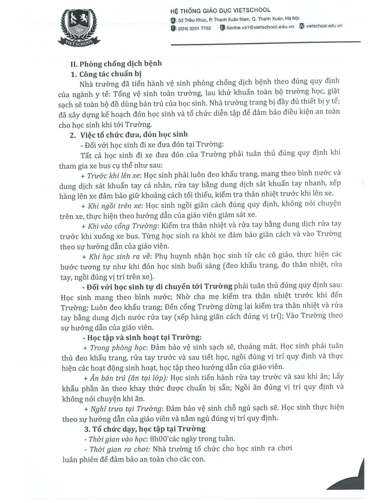 Thông báo về kế hoạch tựu trường và ngày khai giảng của Trường liên cấp THCS – TH Vietschool Pandora