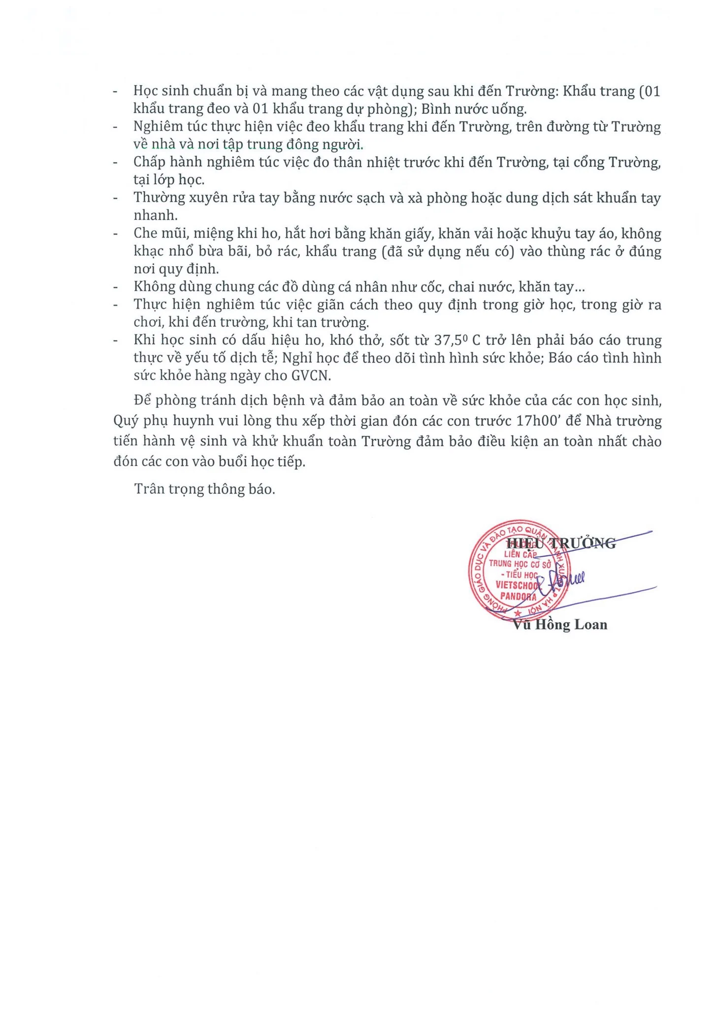 THÔNG BÁO: HỌC SINH TRỞ LẠI TRƯỜNG HỌC SAU THỜI GIAN TẠM DỪNG ĐẾN TRƯỜNG ĐỂ PHÒNG CHỐNG DỊCH BỆNH COVID-19