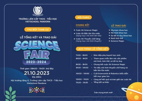 THƯ MỜI THAM DỰ LỄ TỔNG KẾT SCIENCE FAIR NĂM HỌC 2023 - 2024