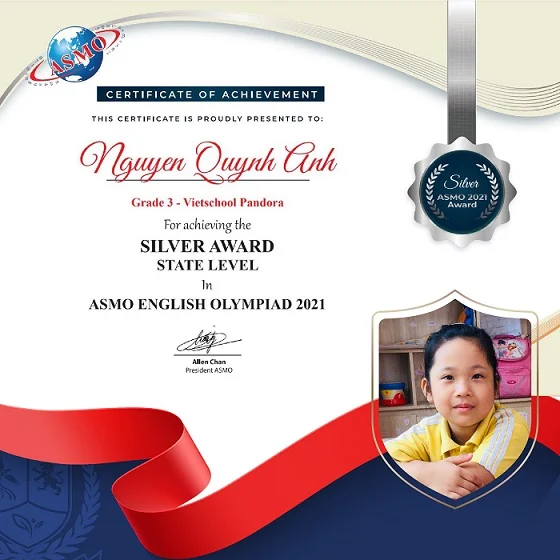 Nguyễn Quỳnh Anh (Lớp 3V1M) - Silver Adward State Level - Cuộc thi ASMO English Olympiad 2021