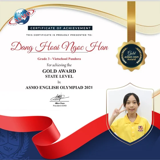 Đặng Hoài Ngọc Hân (Lớp 3V1M) - Gold Adward State Level - Cuộc thi ASMO English Olympiad 2021