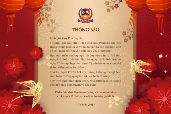 Thông báo nghỉ Tết Nguyên đán Tân Sửu 2021