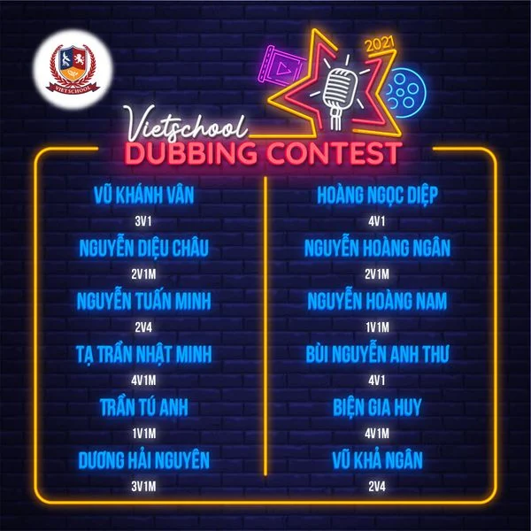 CÔNG BỐ KẾT QUẢ VÒNG CASTING CUỘC THI “VIETSCHOOL DUBBING CONTEST 2021”