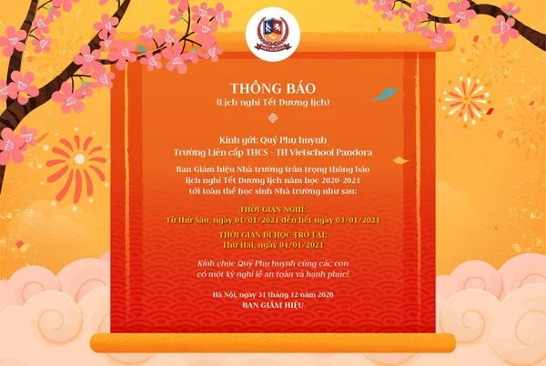 Thông báo nghỉ Tết Dương lịch 2021