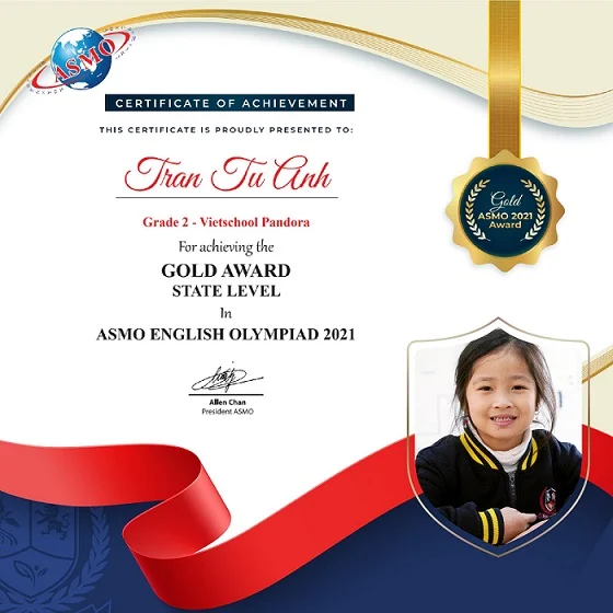 Trần Tú Anh (Lớp 2V1M) - Gold Adward State Level - Cuộc thi ASMO English Olympiad 2021 & ASMO Maths Olympiad 2021