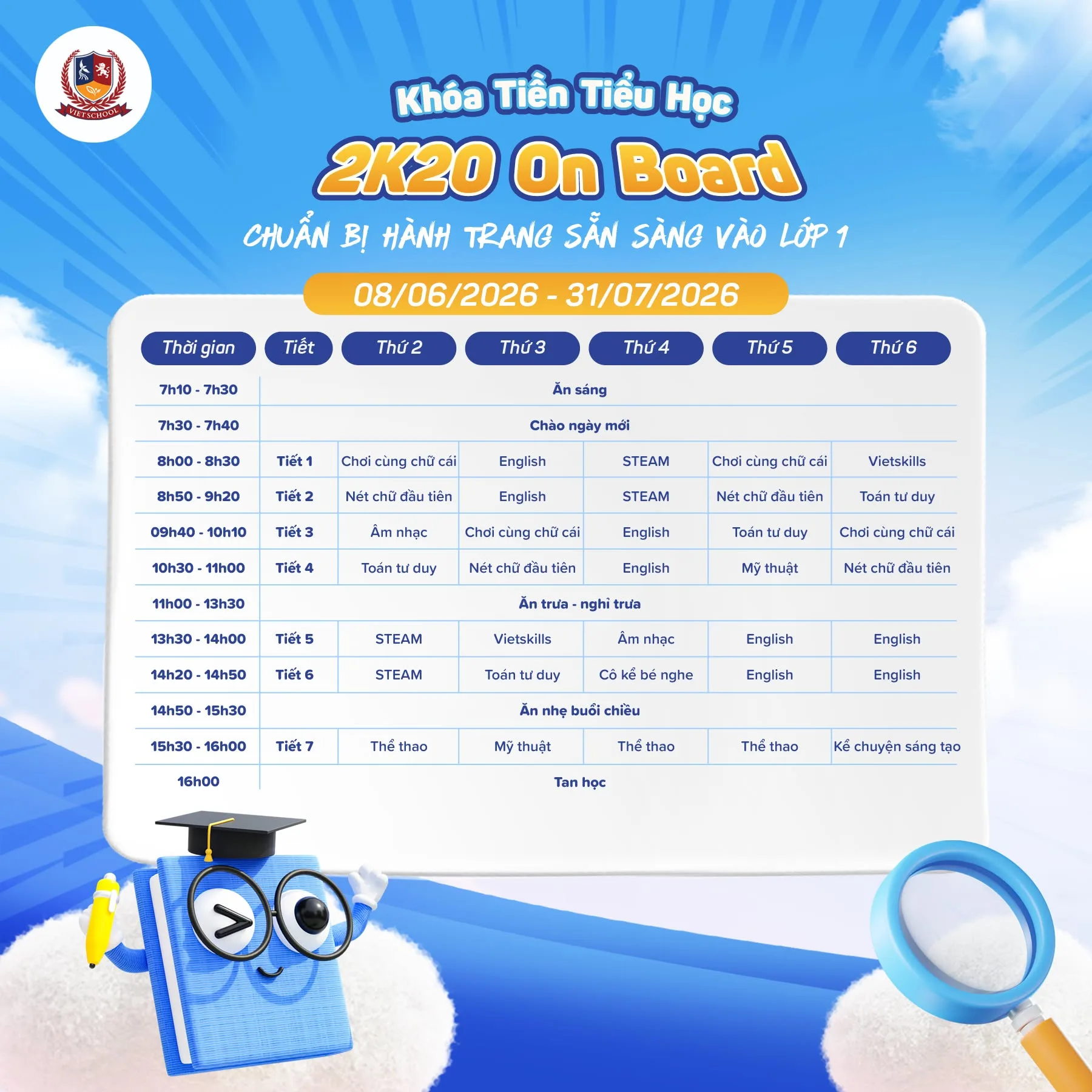 thời khóa biểu chương trình Tiền Tiểu học